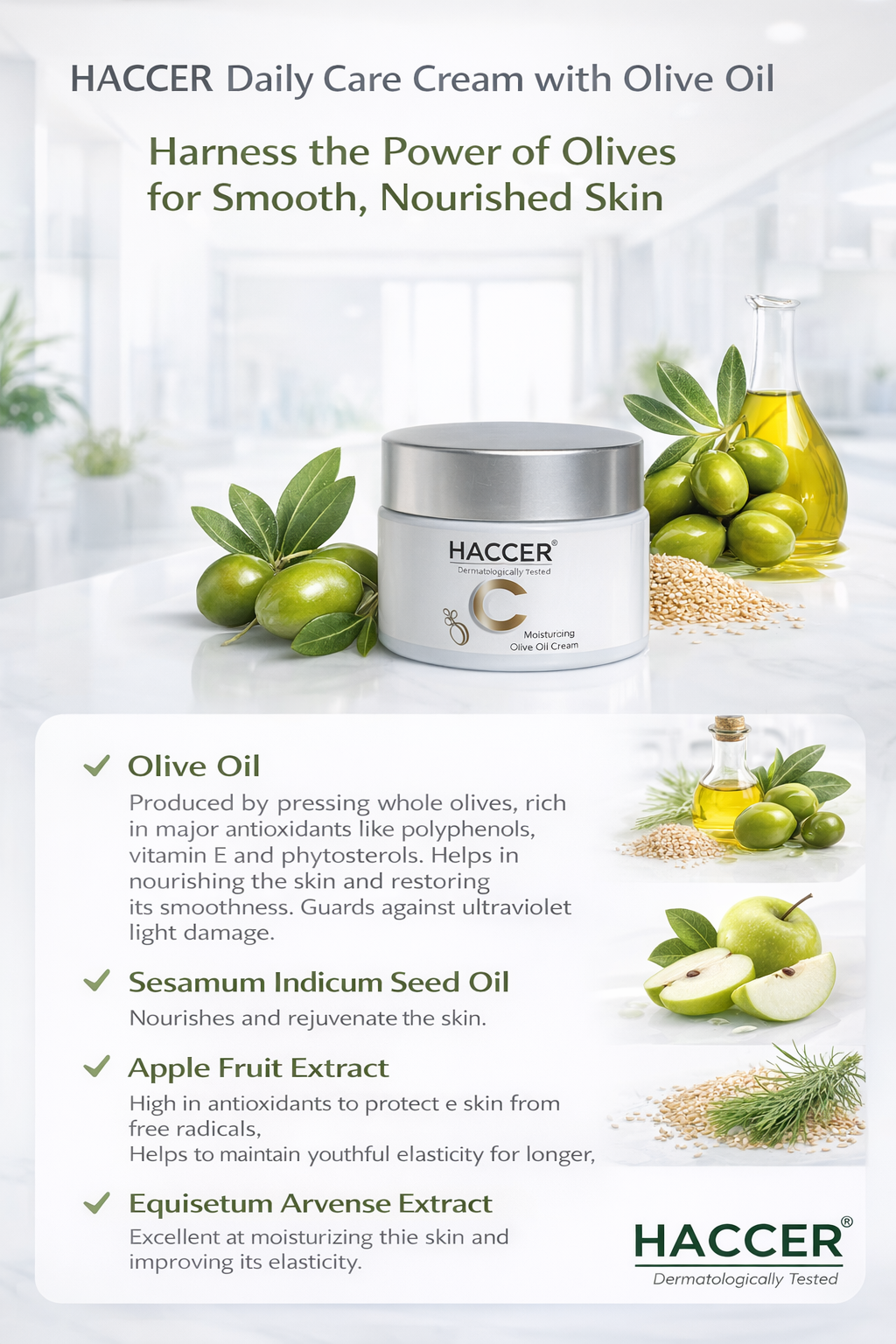 Haccer Natural Olive Oil Moisturising Cream – 50ml