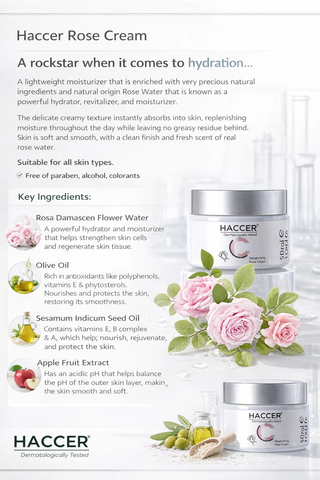 Haccer Natural Rose Daily Moisturising Cream – 50ml